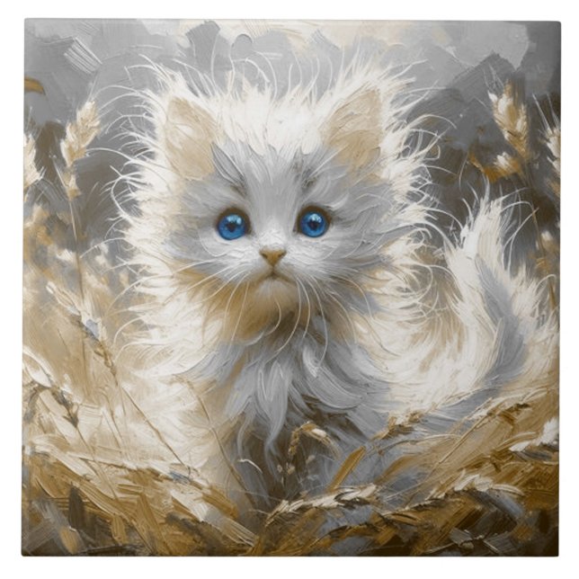 Precious White Kitten Kakelplatta (Framsidan)