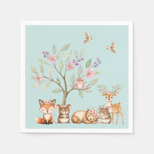 Precious Woodland Animals Baby Shower Pappersservett (Framsidan)