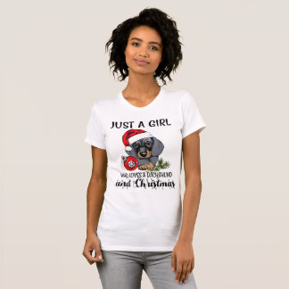 Precis en flicka som älskar en tax och jul t shirt