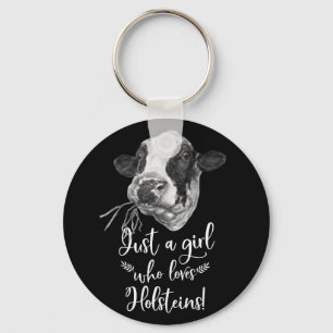 Precis en flicka som älskar Holstein kor Nyckelring
