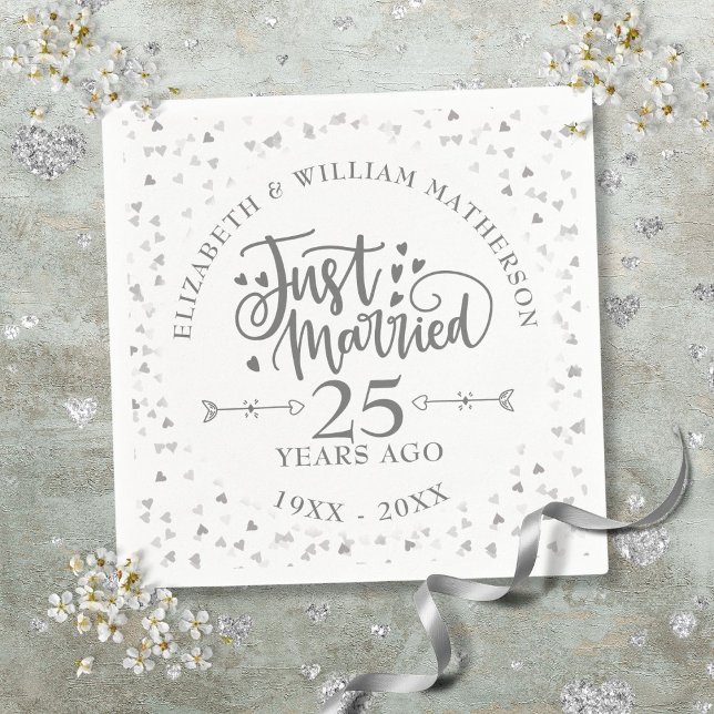 Precis Gift 25-årsjubileum För Bröllop Pappersservett (Just Married 25th Wedding Anniversary Napkins)