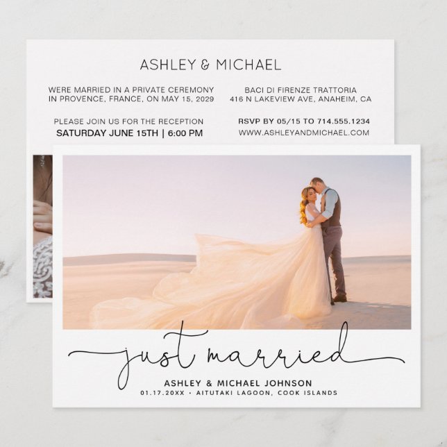 Precis Gift Bröllopsflykt 4 Foto Mottagning Endast Inbjudningar (Fram/baksida)