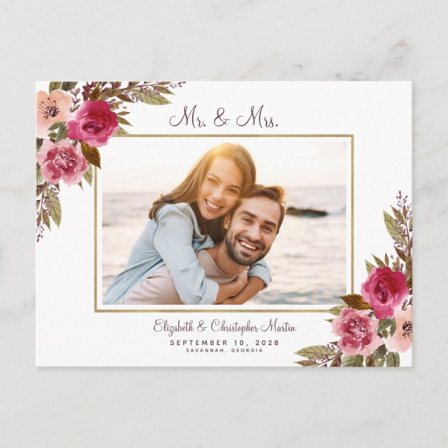 Precis Gift Förlovningsfoto Lila Blommig Elegant Inbjudan Vykort (Framsida)