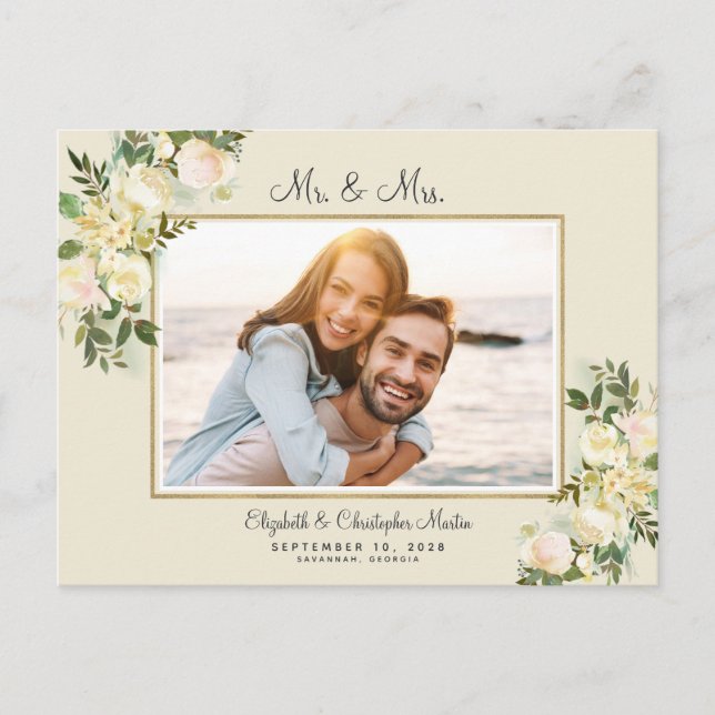 Precis Gift Fotografi Bröllop Blommig Elegant Roso Inbjudan Vykort (Framsida)
