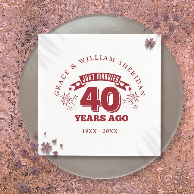 Precis Gift Ruby 40-års Bröllopsjubileum Pappersservett (Just Married Ruby 40th Wedding Anniversary Napkins)
