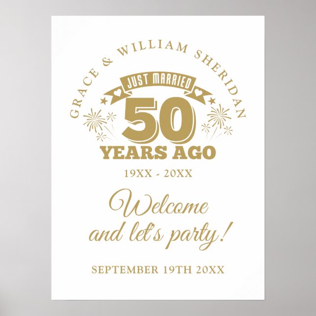 Precis gifta 50-årsjubileum välkomstskylt poster (Framsidan)