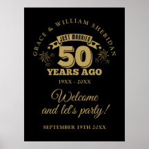 Precis gifta 50-årsjubileum välkomstskylt