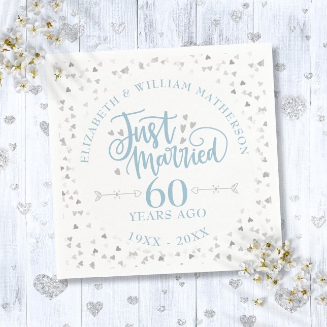 Precis gifta 60-års bröllopsjubileum pappersservett (Just Married 60th Wedding Anniversary Napkins)
