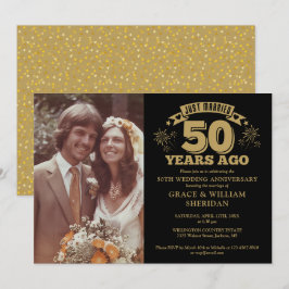 Precis gifta sig 50-årsjubileum Foto Guld och Svar Inbjudningar