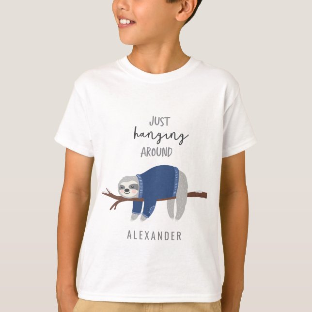 Precis hänga runt om slothblått t shirt (Framsida)