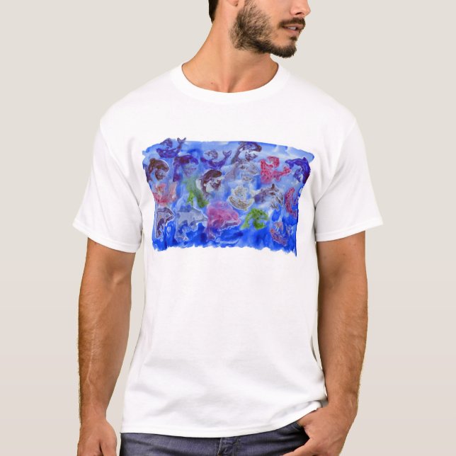 Precis målar delfinsocker stämpling tee shirt (Framsida)