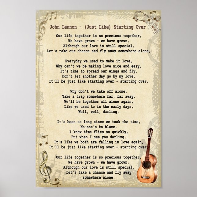 Precis som att börja med utskriften över Sång Lyri Poster (Framsidan)