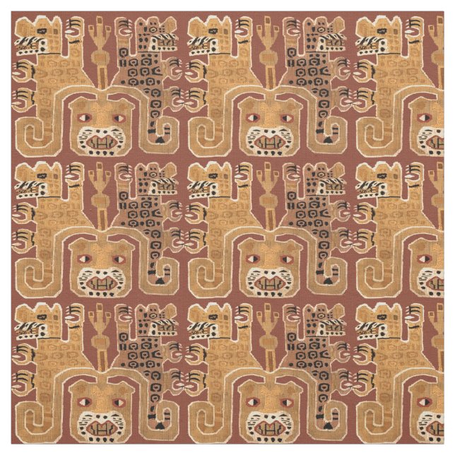 PreColumbian Peruvian Wari Jaguar Tribal Mönster Tyg (Provkarta)