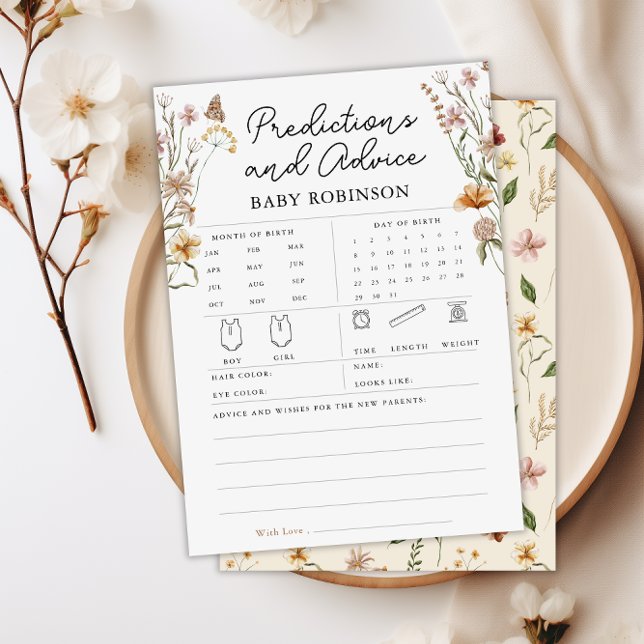 Predictions Advice Boho Game Card för Wildblomma B Inbjudningar (Wildflower Baby Predictions Advice Boho Game Card)