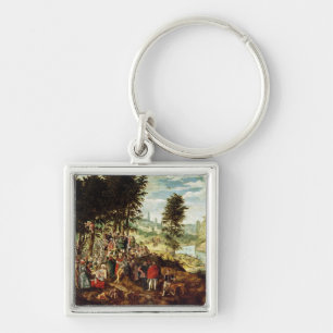 Predikanen av St John det baptistiskt, c.1550 Fyrkantig Silverfärgad Nyckelring