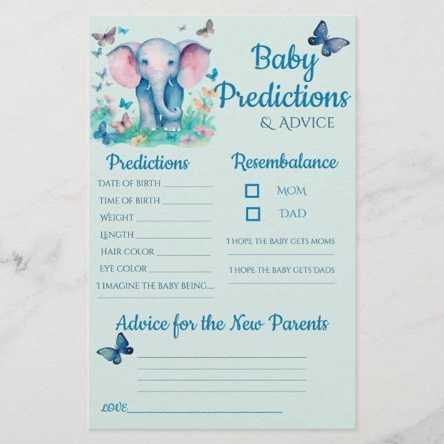 Predikationskort för Baby Elephant Blue Baby (Framsida)