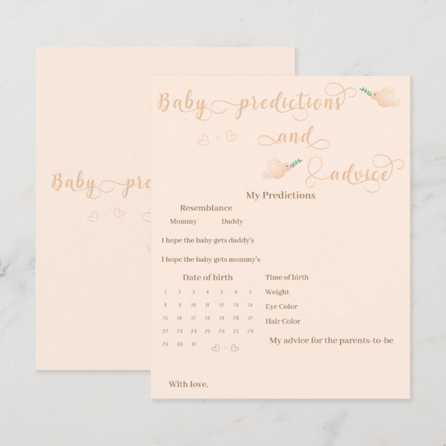 Predikationsspel för Cute Baby Dove Baby Shower (Fram/baksida)