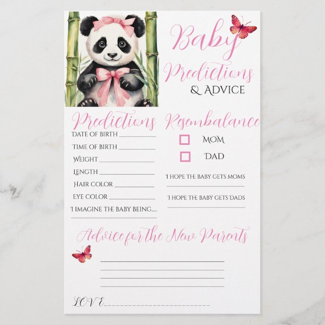 Prediktionskort Baby Panda Bear Girl Baby (Framsida)