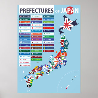 Prefekturen Flagga Karta i Japan Poster