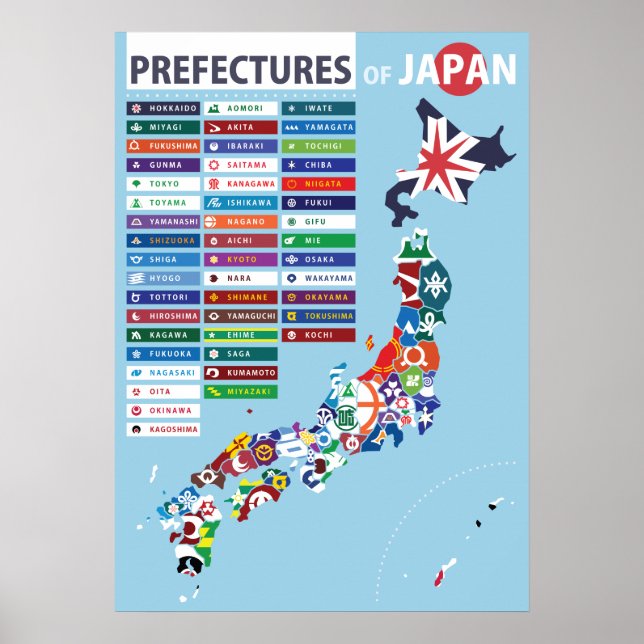 Prefekturen Flagga Karta i Japan Poster (Framsidan)