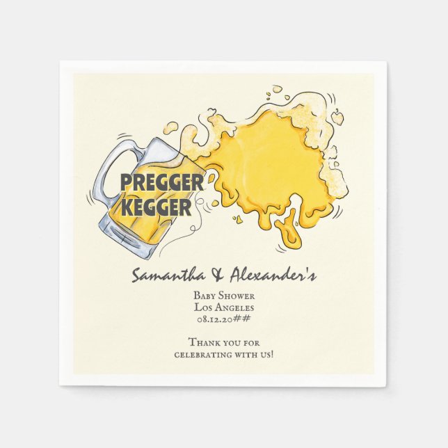 Pregger Kegger Watercolor Beer Co-ED Baby Shower Pappersservett (Framsidan)
