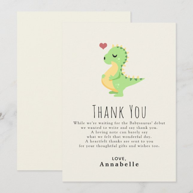 Preggosaurus Cute Dinosaur Baby Shower Tack Kort (Fram/baksida)
