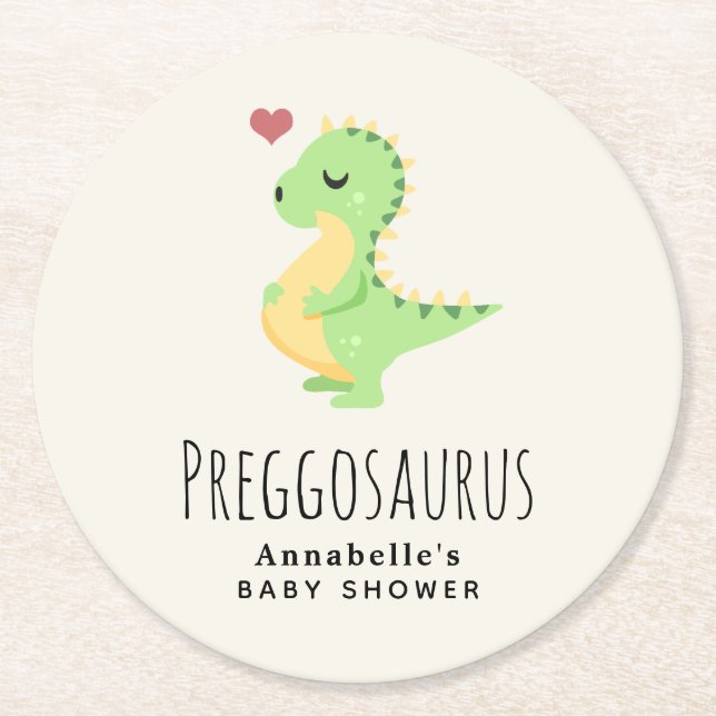 Preggosaurus Cute Dinosaur Baby Shower Underlägg Papper Rund (Framsidan)