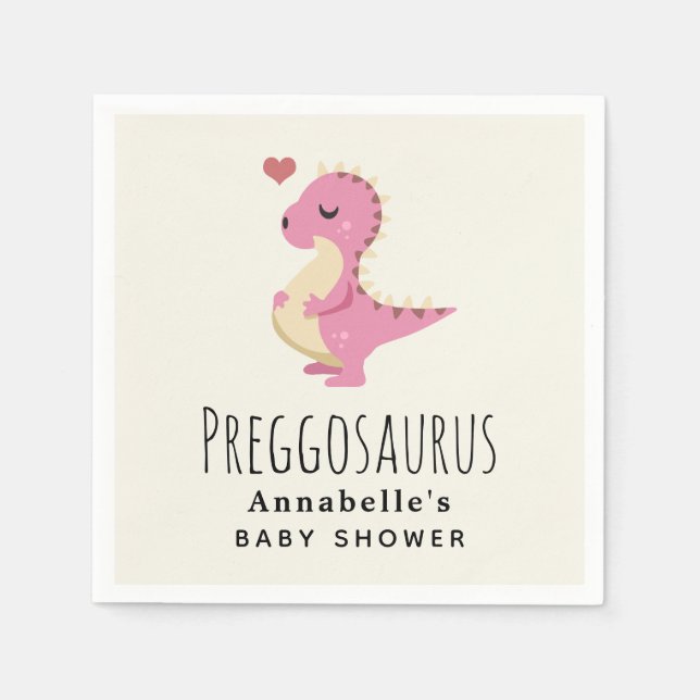 Preggosaurus Cute Dinosaur Girl Baby dusch Pappersservett (Framsidan)