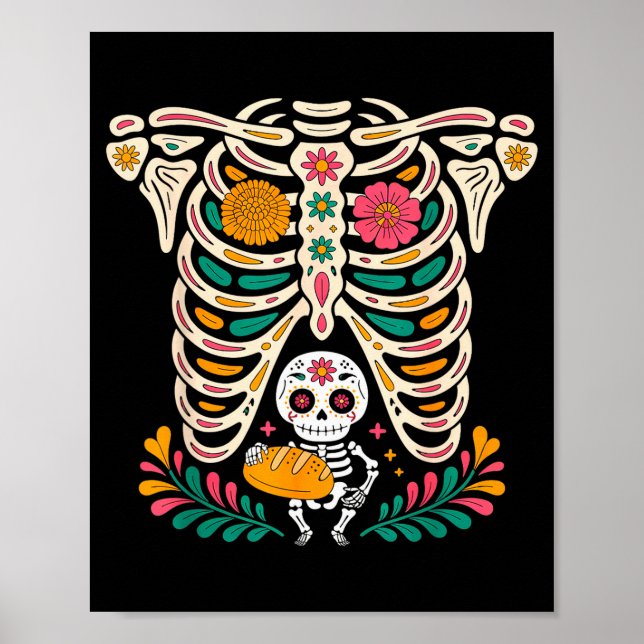 Pregnancy Skeleton Dia De Los Muertos Mexican Bell Poster (Framsidan)