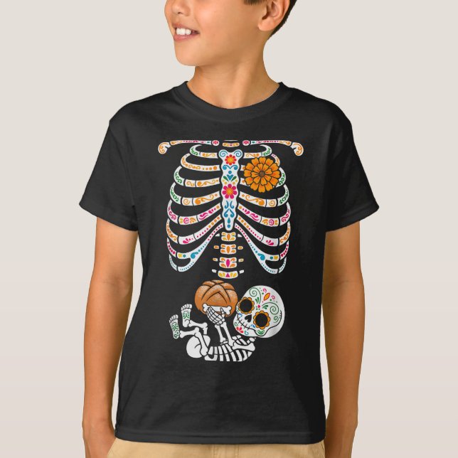 Pregnancy Skeleton Dia De Los Muertos Mexican Bell T Shirt (Framsida)