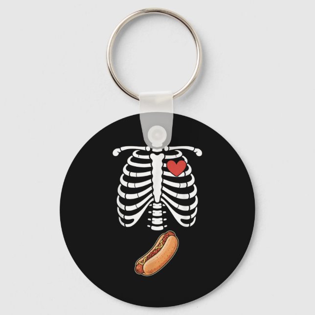 Pregnancy Skeleton Hotdog Belly Bump Rib Cage Hall Nyckelring (Framsida)
