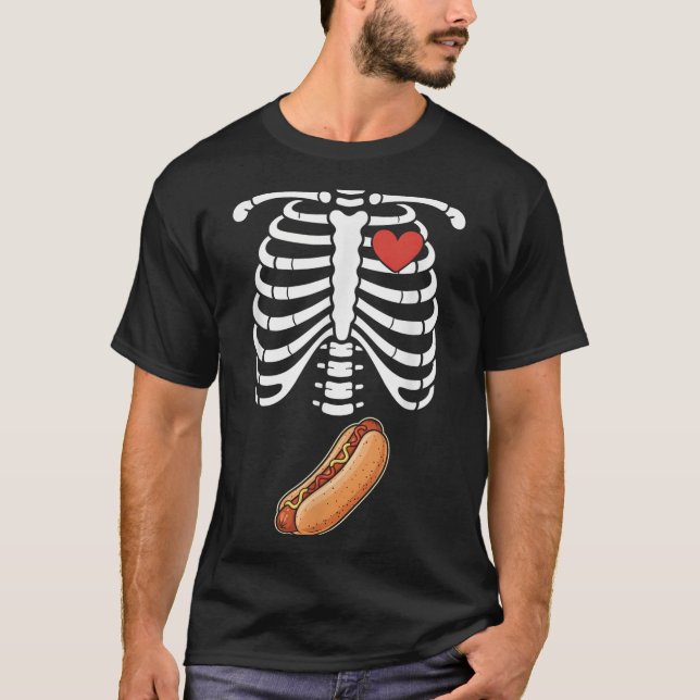 Pregnancy Skeleton Hotdog Belly Bump Rib Cage Hall T Shirt (Framsida)