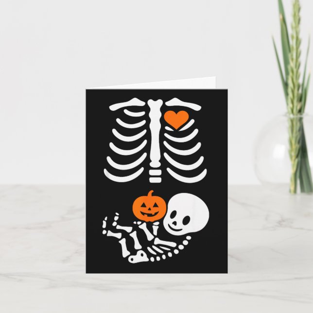 Pregnant Skeleton Baby Bump Funny Halloween Tee  Kort (Framsida)