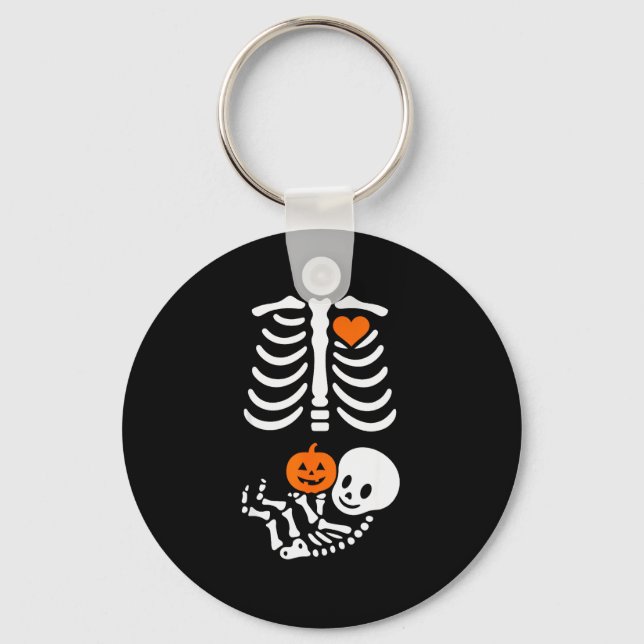 Pregnant Skeleton Baby Bump Funny Halloween Tee  Nyckelring (Framsida)