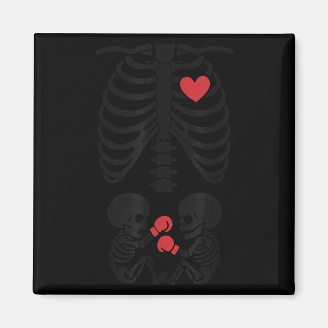 Pregnant Skeleton Twin Halloween Skeleton Boxing T Magnet (Framsidan)