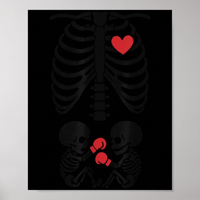 Pregnant Skeleton Twin Halloween Skeleton Boxing T Poster (Framsidan)