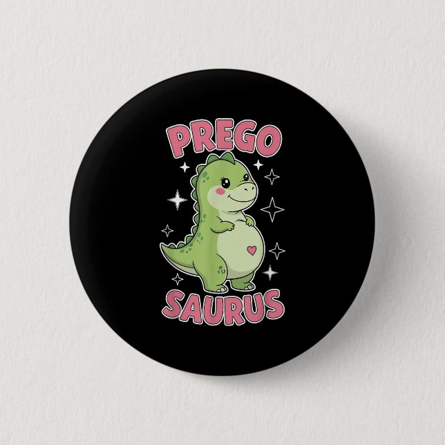 Pregosaurus Cute Retro Mamma Dinosaur Gravid och Knapp (Framsida)