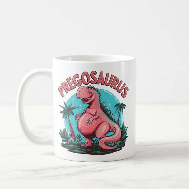 Pregosaurus Funny Gravid Announcement Dino Mamma Kaffemugg (Vänster)