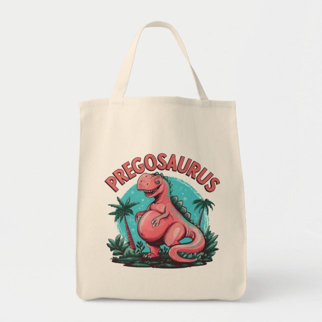 Pregosaurus Funny Gravid Announcement Dino Mamma Tygkasse (Framsidan)
