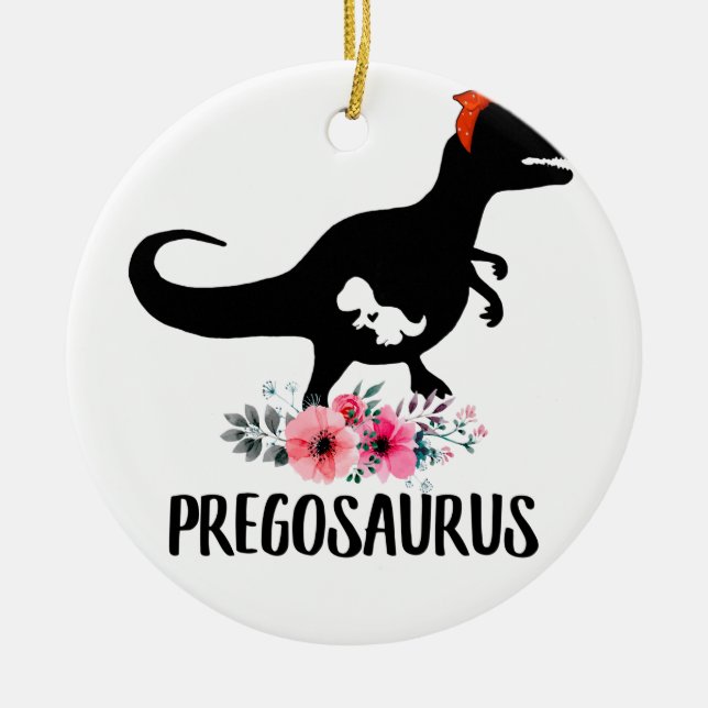Pregosaurus Funny Gravid Gift Julgransprydnad Keramik (Framsidan)