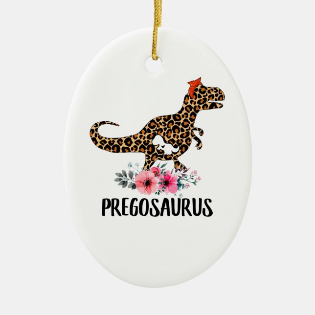 Pregosaurus Funny Gravid Gift Julgransprydnad Keramik (Framsidan)