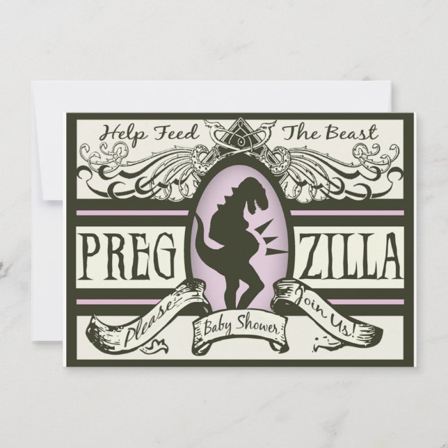 Pregzilla baby shower inbjudningar (Framsida)