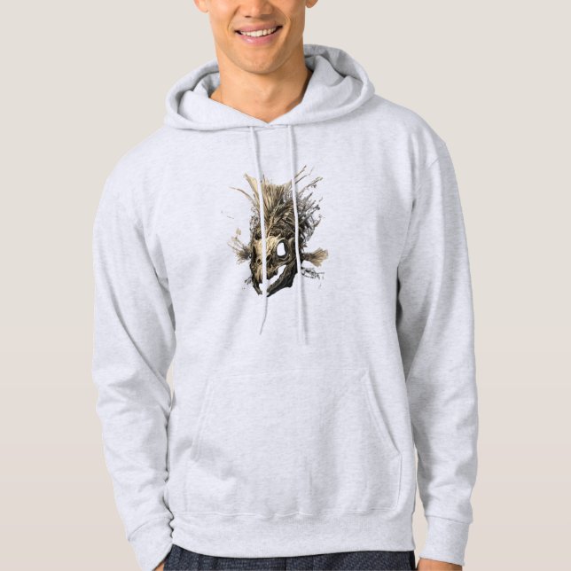 Prehistoric Fish Skull Grunge Dark Art Hoodie (Framsida)