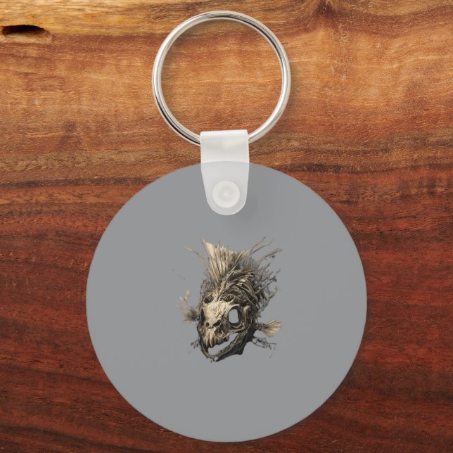 Prehistoric Fish Skull Grunge Dark Art Nyckelring (Framsida)