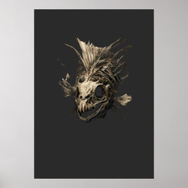 Prehistoric Fish Skull Grunge Dark Art Poster