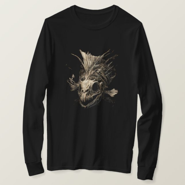 Prehistoric Fish Skull Grunge Dark Long Sleeve T Shirt (Design framsida)