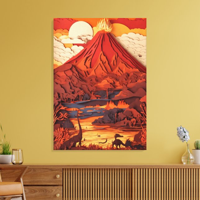 Prehistoric Volcanic Landscape in Paper Cut Art Canvastryck (Insitu (Vardagsrum))