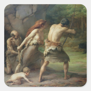 PreHistory Man Hunting Bears, 1832 Fyrkantigt Klistermärke