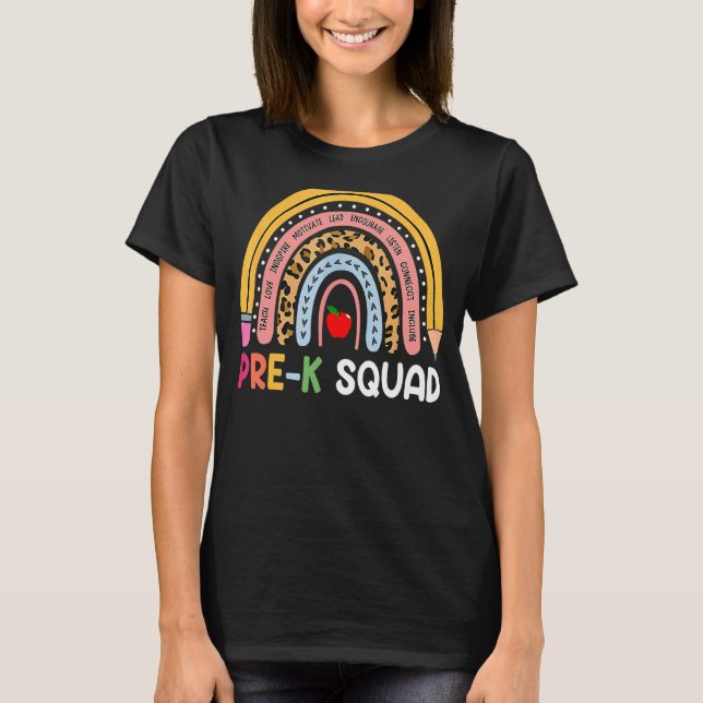 Prek Squad Preschool Squad Teacher Rainbow T Shirt (Framsida)