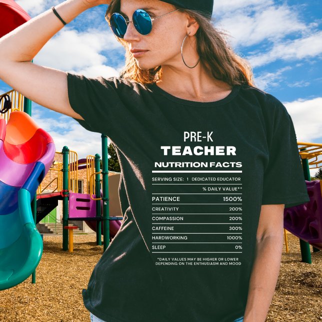 Prek Teacher Nutrition Facts Funny T Shirt (Skapare uppladdad)